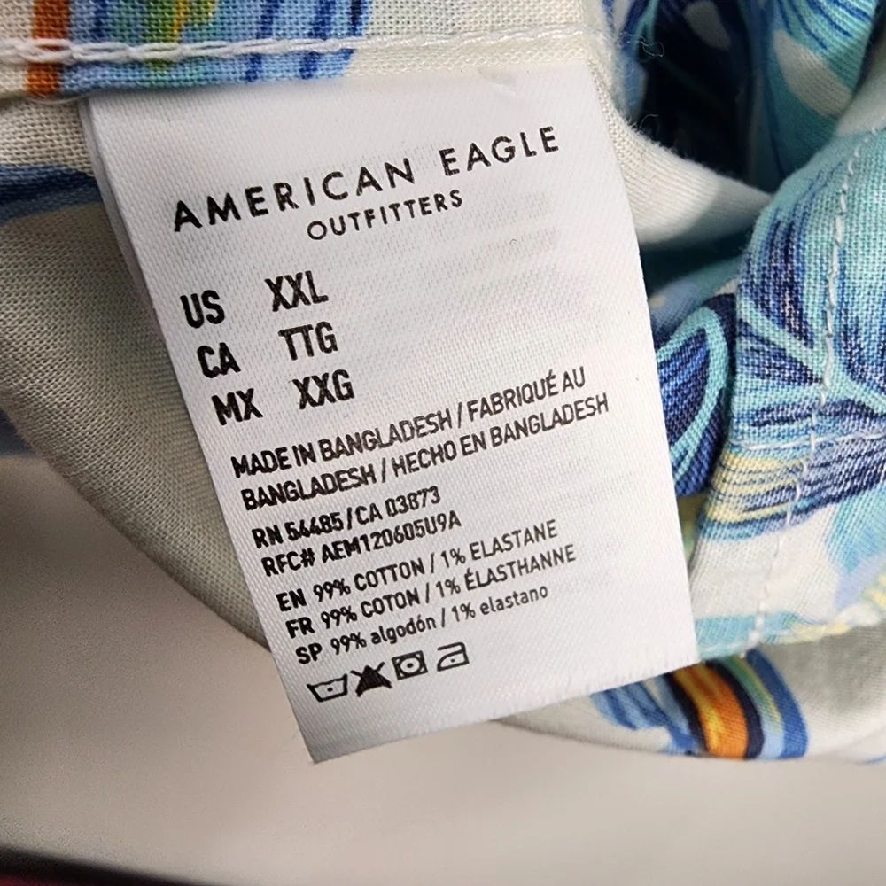 American Eagle Tropical Blue Floral Men's Shirt‎ XXL